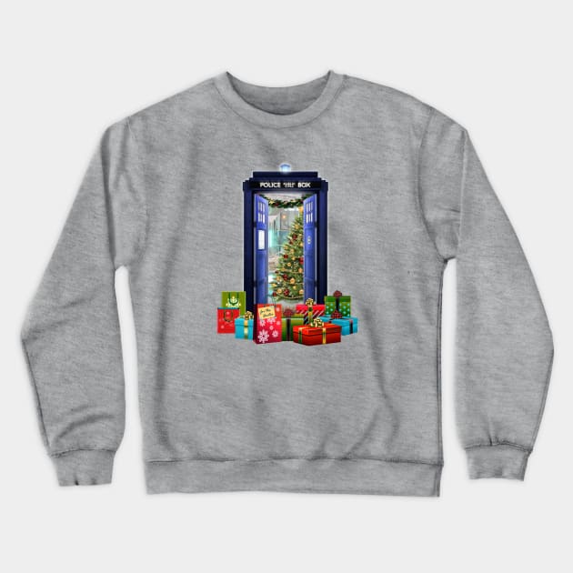 Tardis at Christmas Crewneck Sweatshirt by Thirrin